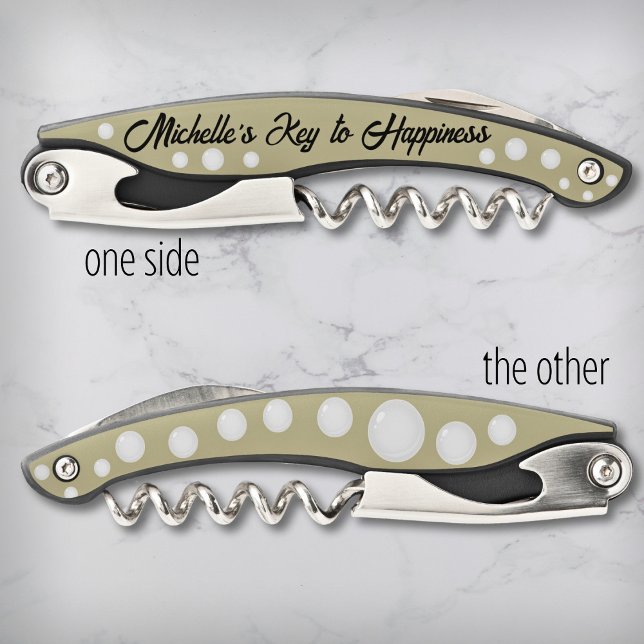 Modern Bubbles Custom Name Wine Lovers Beige Corkscrew (Creator Uploaded)