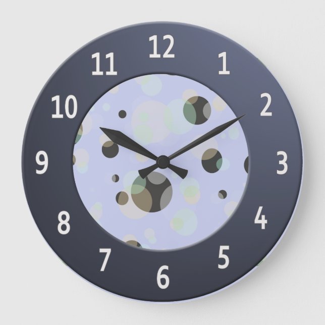 Modern Bubbles with shiny Blue Digits Circle Large Clock (Front)