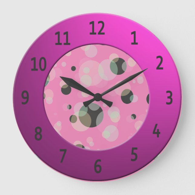 Modern Bubbles with Shiny Pink Digits Circle Large Clock (Front)