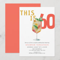 Modern Bubbly Coral 60th Birthday Party Invitation
