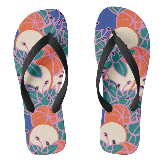 Modern Bud & Flower Bold Pattern Flip Flops (Footbed)
