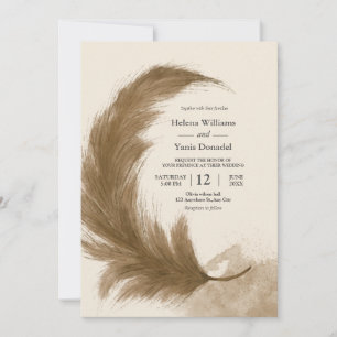 Modern Budget Boho Terracotta Pampas Grass Invitation