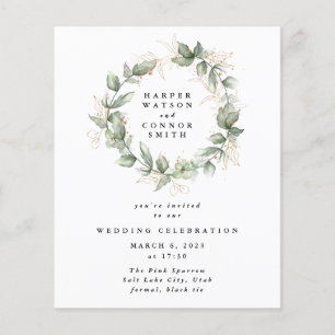 Modern Budget Gold Eucalyptus Wreath Wedding Flyer