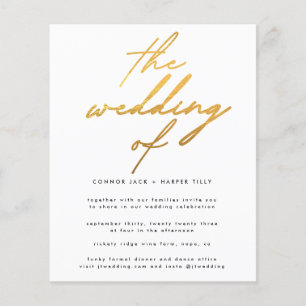 Modern Budget Gold Foil White The Wedding Invite Flyer