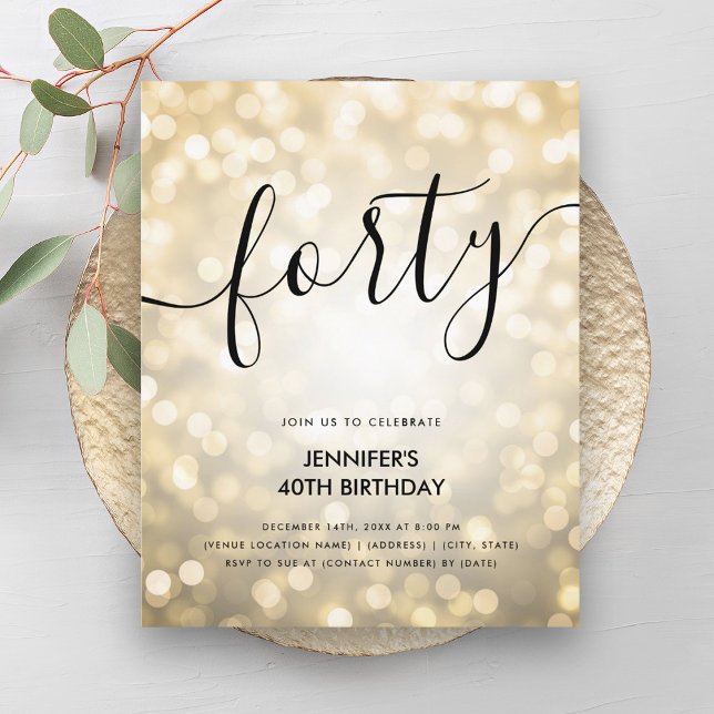Modern BUDGET Gold Glitter Lights 40th Birthday  (Modern BUDGET Gold Glitter Lights 40th Birthday )
