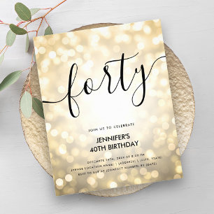 Modern BUDGET Gold Glitter Lights 40th Birthday Flyer