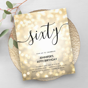 Modern BUDGET Gold Glitter Lights 60th Birthday Flyer