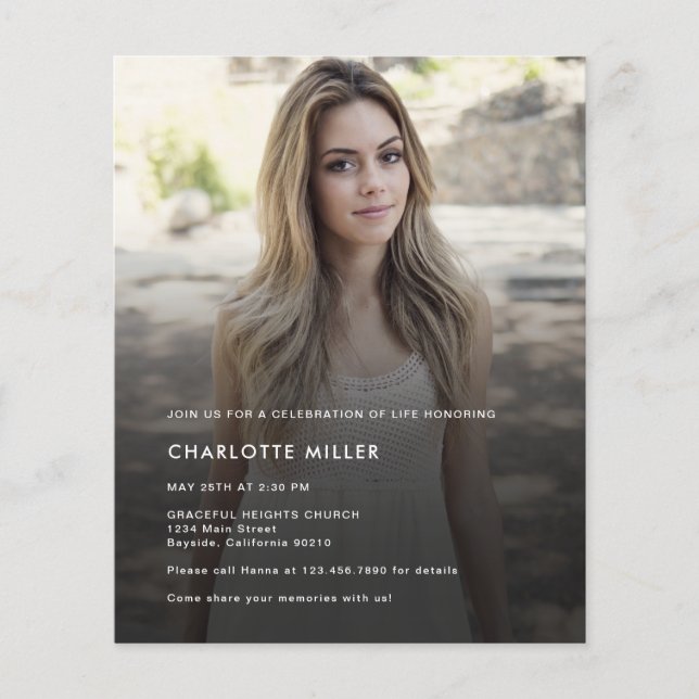 Modern Budget Photo Celebration Of Life Invitation (Front)