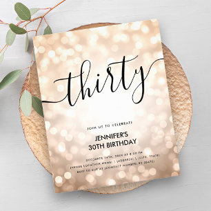 Modern BUDGET Rose Gold Lights 30th Birthday Flyer