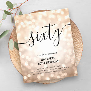 Modern BUDGET Rose Gold Lights 60th Birthday Flyer
