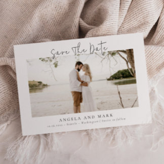 Modern Budget Script Photo Save the Date Invitation