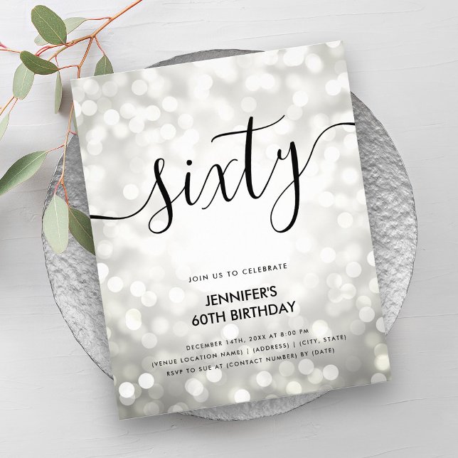 Modern BUDGET Silver Lights 60th Birthday  Flyer (Modern BUDGET Silver Lights 60th Birthday Flyer)