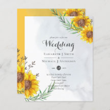 Modern BUDGET Sunflower Yellow Wedding Invite