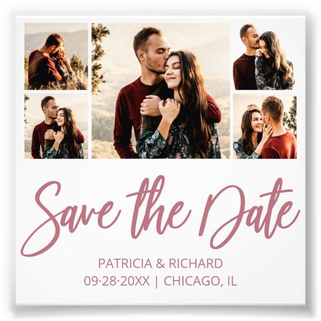Modern Budget Wedding Save The Date Photo Collage (Front)