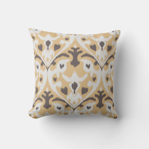 Modern buff beige brown ikat tribal pattern cushion