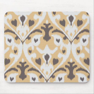 Modern buff beige brown ikat tribal pattern mouse mat