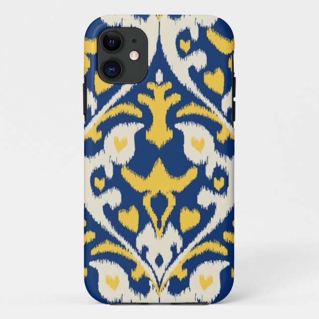 Modern buff yellow blue ikat tribal pattern Case-Mate iPhone case (Back)