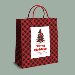 Modern buffalo gift bag custom name Christmas tree