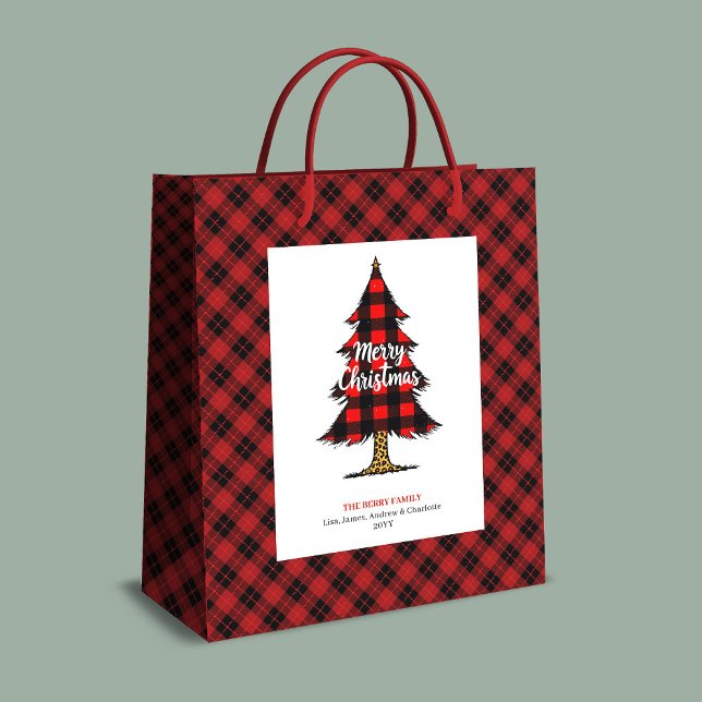 Modern buffalo plaid Christmas gift bag editable (Modern buffalo plaid Christmas gift bag editable)
