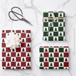 Modern Buffalo Plaid Christmas Tree Pattern Wrapping Paper Sheet