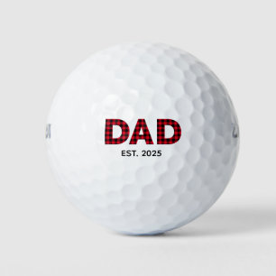 Modern Buffalo Plaid Dad Established Date Golf Balls