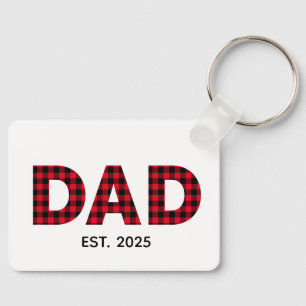 Modern Buffalo Plaid Dad Established Date Photo Key Ring