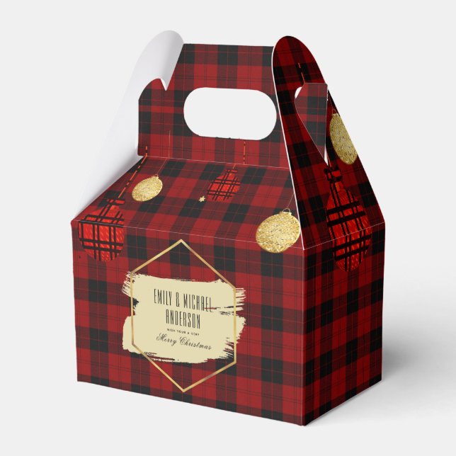 Modern Buffalo Plaid Gold Christmas Personalised Favour Box (Front Side)