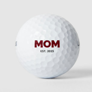 Modern Buffalo Plaid Mom Established Date Golf Balls