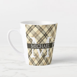 Modern Buffalo Plaid Monogram Christmas holiday Latte Mug