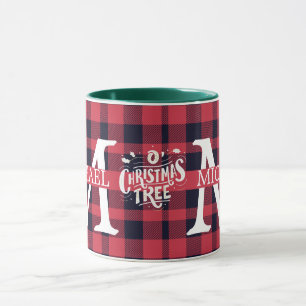 Modern Buffalo Plaid Monogram Christmas holiday  Mug