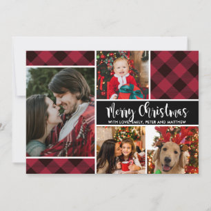 Modern Buffalo Plaid Multi Photo Christmas Card