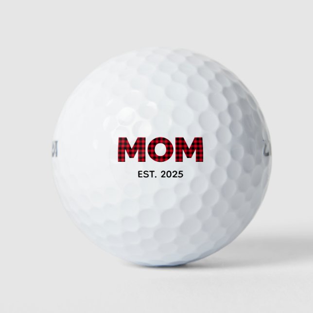 Modern Buffalo Plaid Mum Established Date Golf Balls (Front)