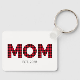 Modern Buffalo Plaid Mum Established Date Photo Key Ring