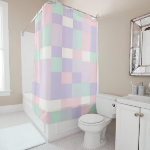 Modern Buffalo Plaid Pastel Cottagecore Spring Shower Curtain