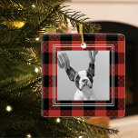 Modern Buffalo Red Plaid | Dog Photo Ceramic Ornament<br><div class="desc">Modern Buffalo Red Plaid | Dog Photo</div>