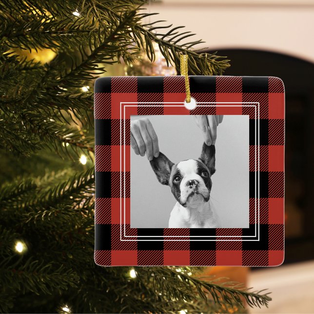 Modern Buffalo Red Plaid | Dog Photo Ceramic Ornament (Creator Uploaded)