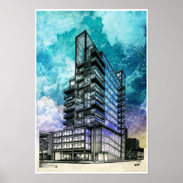 Modern Building Architectural Drawing Poster (Front)
