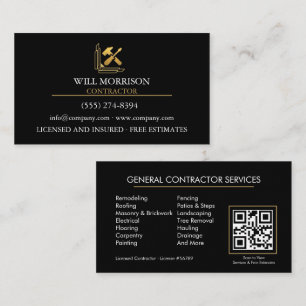 Modern Building Construction Golden & Black Business Card