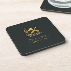 Modern Building Construction Golden & Black Coaster