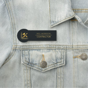 Modern Building Construction Golden & Black Name Tag