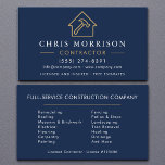 Modern Building Construction Navy Blue Gold  Business Card<br><div class="desc">Showcase your professionalism with this modern navy blue and gold business card, designed specifically for the building and construction industry. Featuring a sleek layout with bold typography and premium colour accents, it highlights your name, title, company details, and contact information in a clear, structured format. The navy and gold combination...</div>