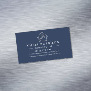 Modern Building Construction Navy Blue Silver Magnetic Business Card