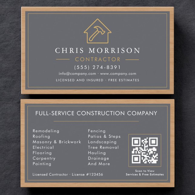 Modern Building Construction Wood QR Code Business Card (Creator Uploaded)