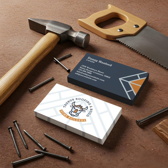 Modern Bull Head Roofing Construction Logo Design Business Card (Modern Bull Head Roofing Construction Logo Design Business Card)