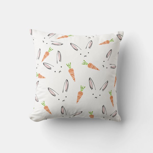 Modern Bunny and Carrots Cushion (Front)