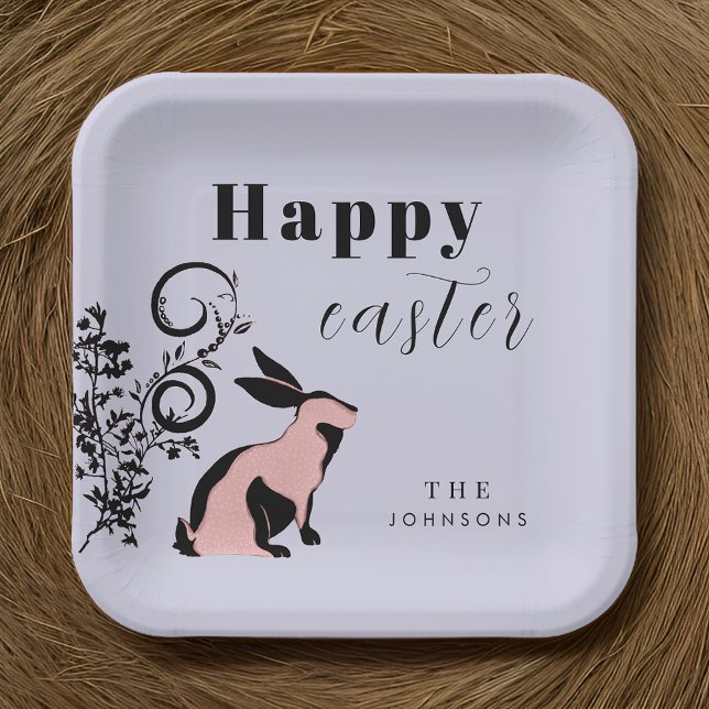 Modern Bunny Happy Easter Personalised Paper Plate (Creator Uploaded)