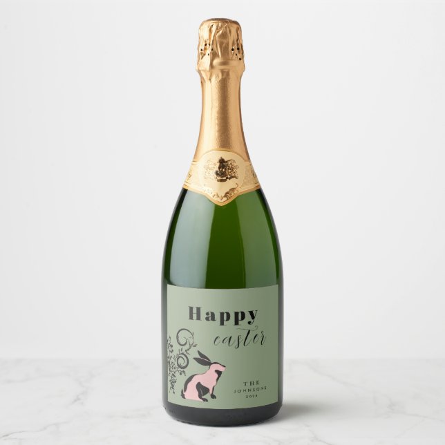 Modern Bunny Happy Easter Personalised Sparkling Wine Label (Front)