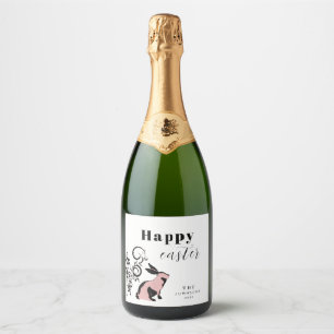 Modern Bunny Happy Easter Personalised Sparkling Wine Label
