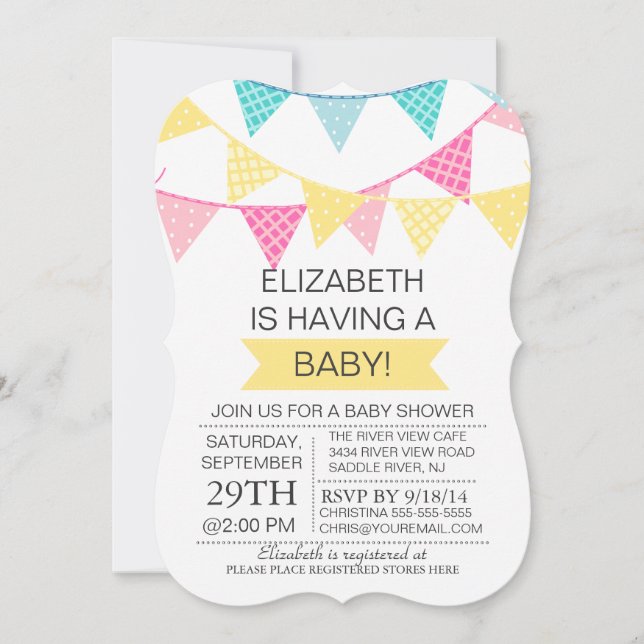 Modern Bunting Yellow Gender Neutral Baby Shower Invitation (Front)