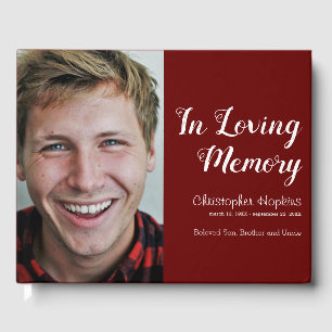 Modern Burgandy Custom Photo In Loving Memory Guest Book